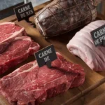 oes carne mean meat or beef? Spanish butcher board with labeled meats.