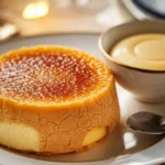 What's the difference between crème brûlée and custard? A rich crème brûlée with caramelized sugar crust next to a smooth vanilla custard