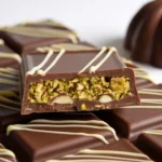 Dubai chocolate bar with pistachio kunafa filling and yellow drizzle.