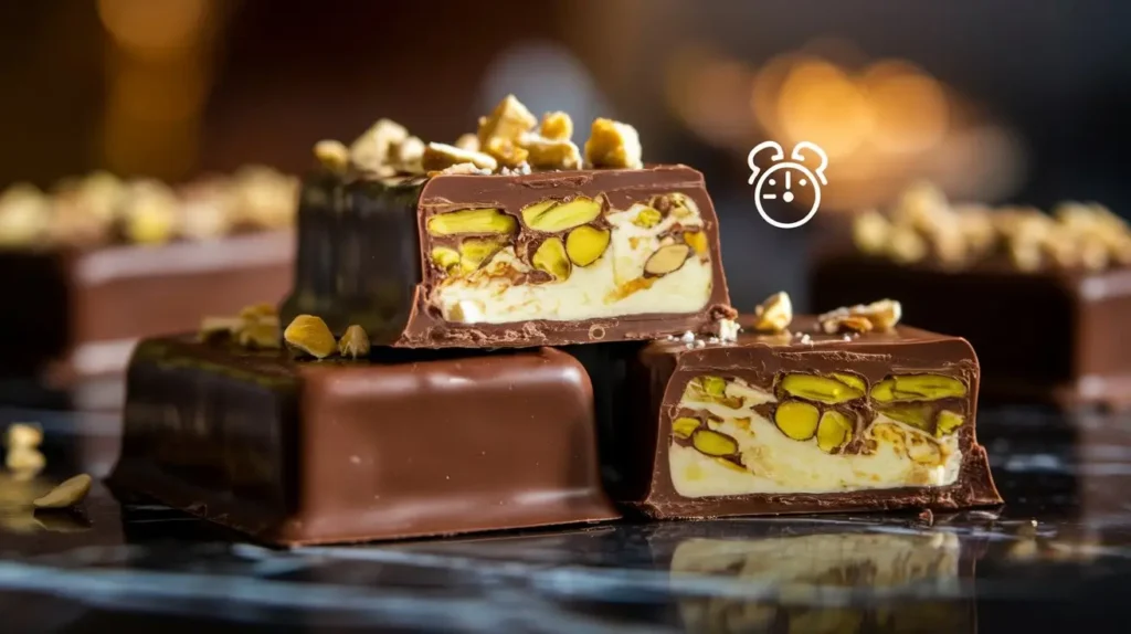 How long can homemade Dubai chocolate last? Fresh Dubai chocolate bars with pistachio filling and crispy kataifi, beautifully presented.