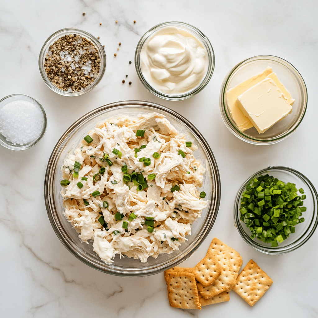 Ingredients for chicken Ritz cracker casserole laid out