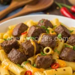 Cajun Steak Tips in Cheesy Rigatoni