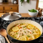 Shredded chicken soup with lemon and orzo