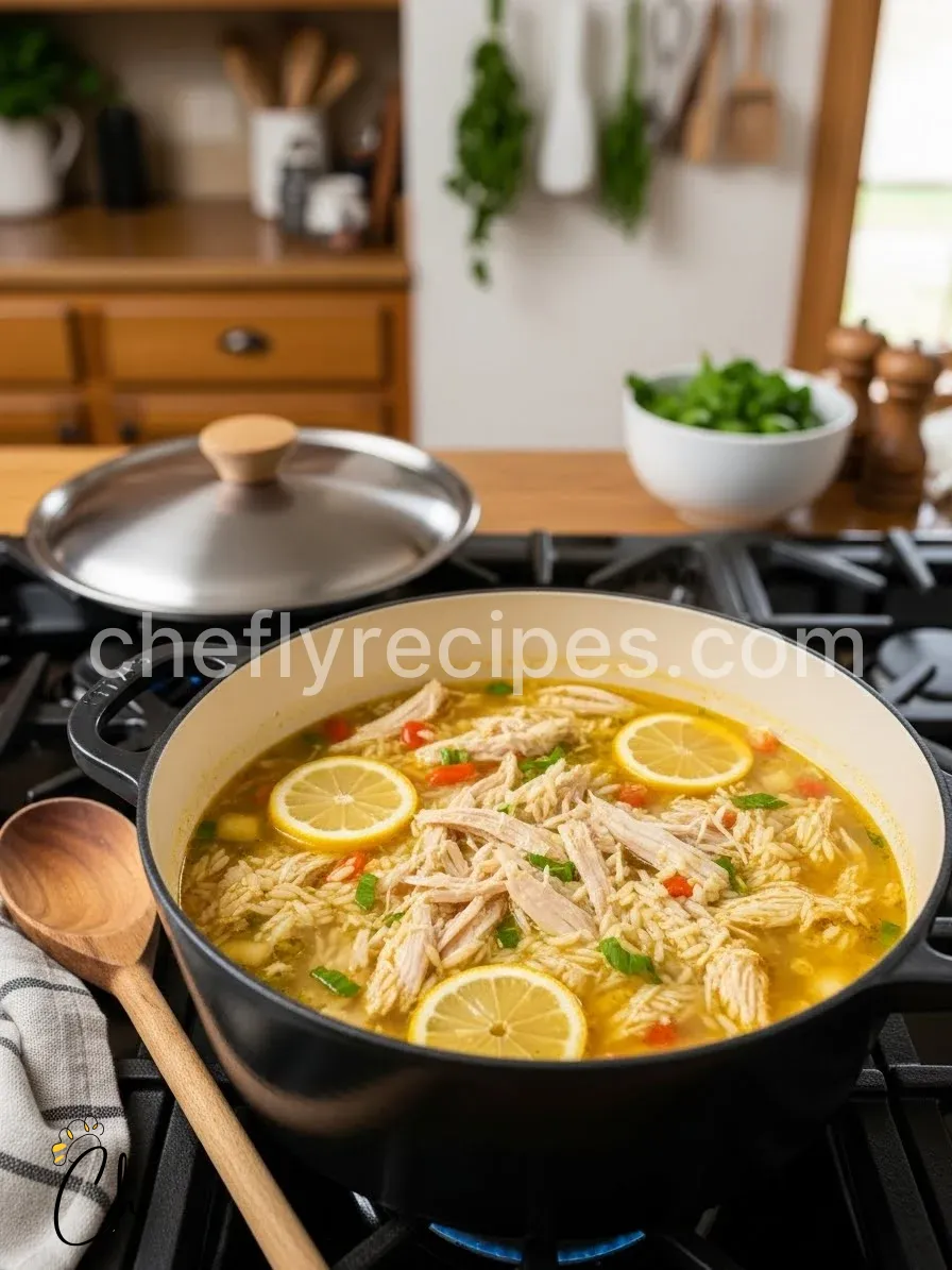 Shredded chicken soup with lemon and orzo
