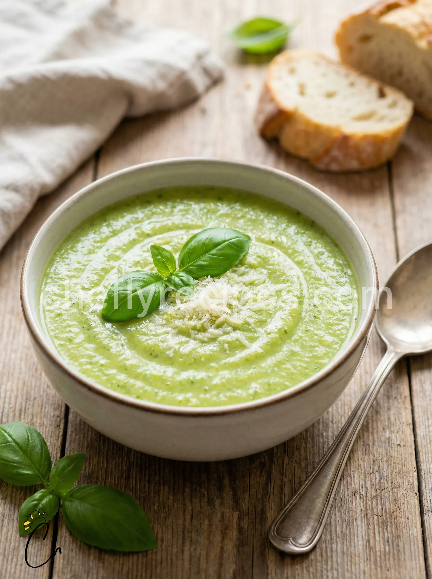 Creamy zucchini soup with parmesan and basil