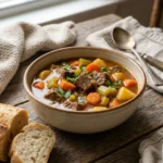 Classic beef stew without wine, use broth plus vinegar
