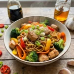 15 minute ramen stir fry with honey soy chicken and veggies
