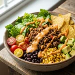 Taco salad with ground beef and creamy salsa dressing