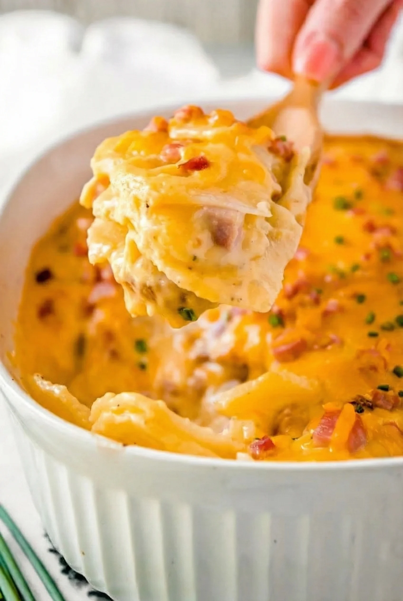 Turkey ham and potato casserole with creamy cheese sauce