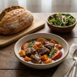 Lamb stew with sweet potatoes, apples, and rosemary