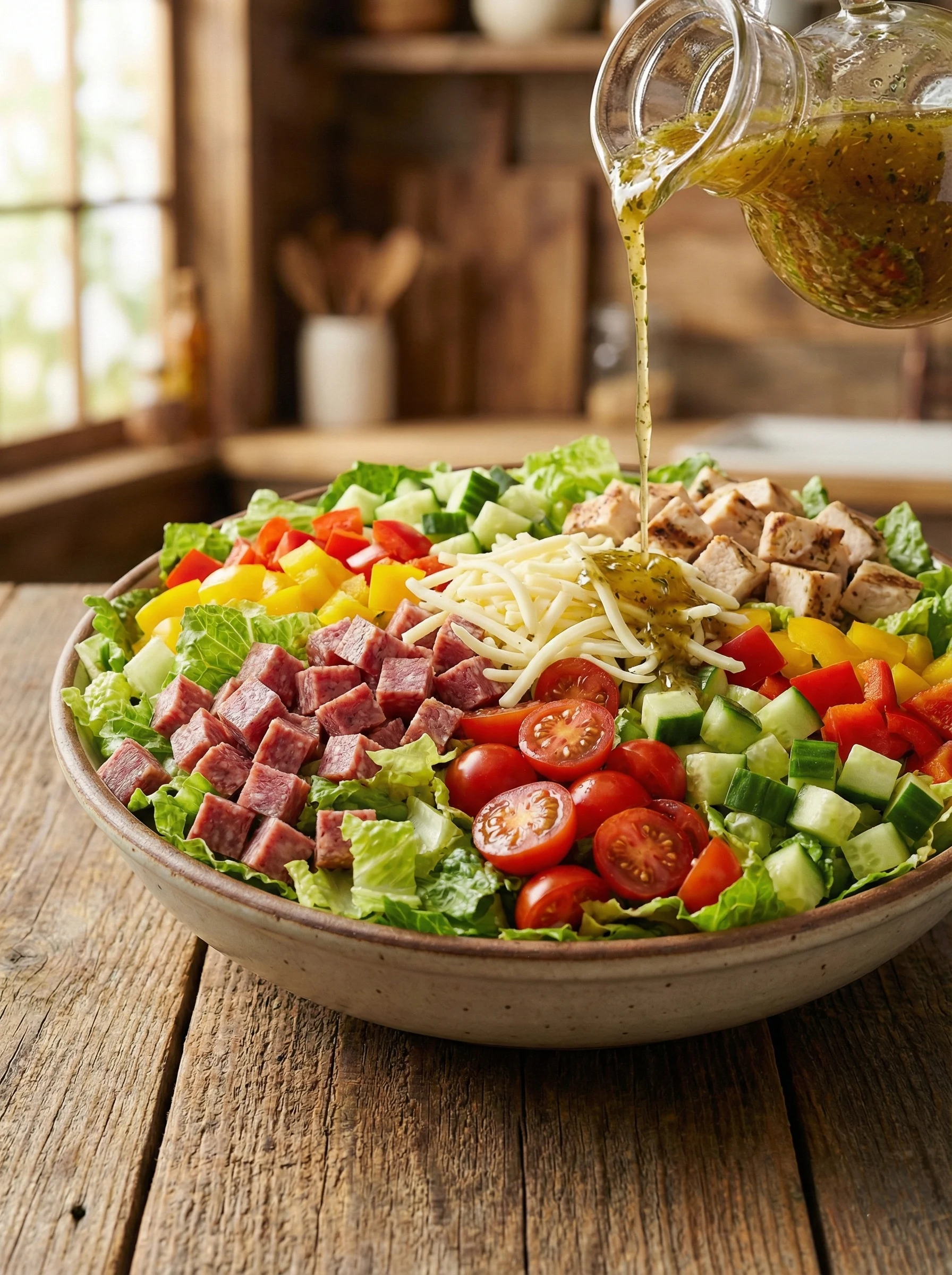 Italian chopped salad with beef salami or grilled chicken
