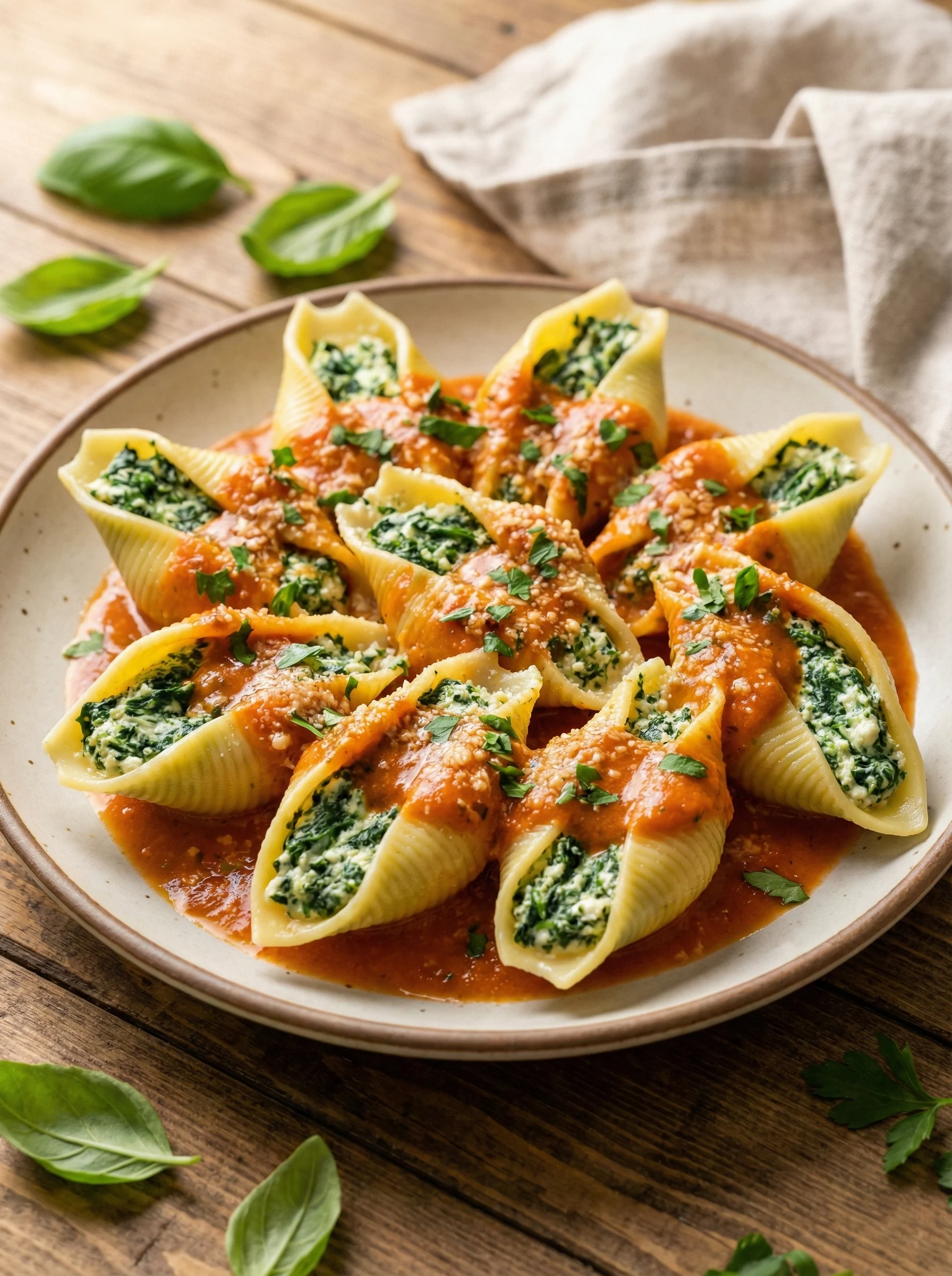 Stuffed shells with spinach ricotta and creamy marinara