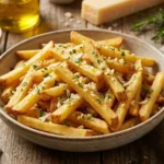 Air fryer crispy fries with parmesan garlic seasoning