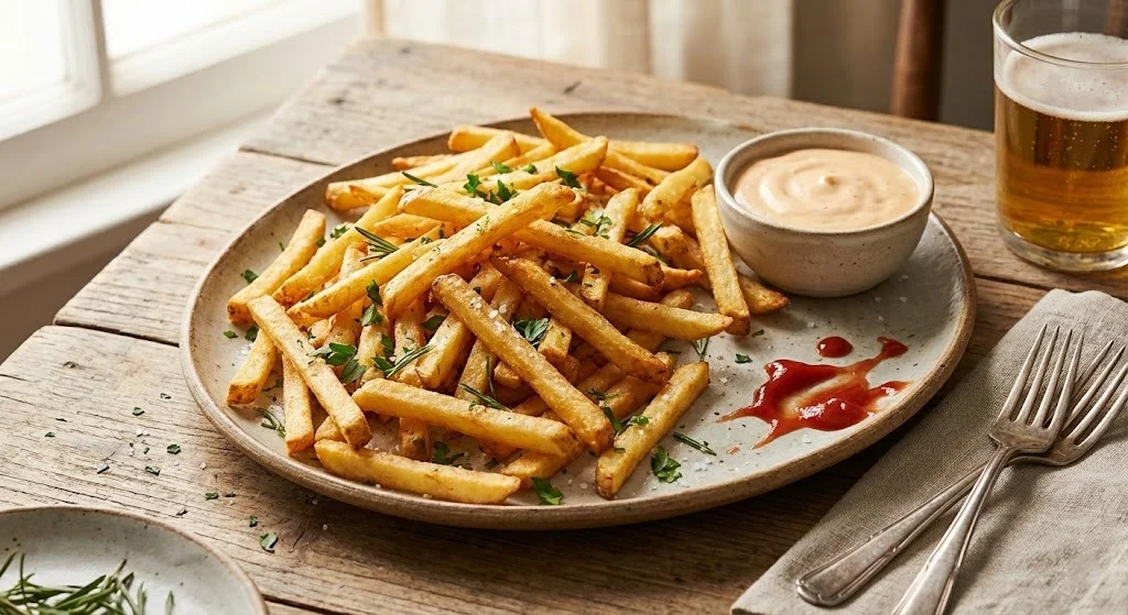 Homemade French fries with double fry steps and fry sauce
