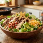 Beef taco salad with chipotle ranch and pico de gallo