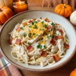 Chicken spaghetti with ranch seasoning and turkey bacon