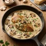 Creamy garlic chicken skillet with mushrooms and parmesan sauce