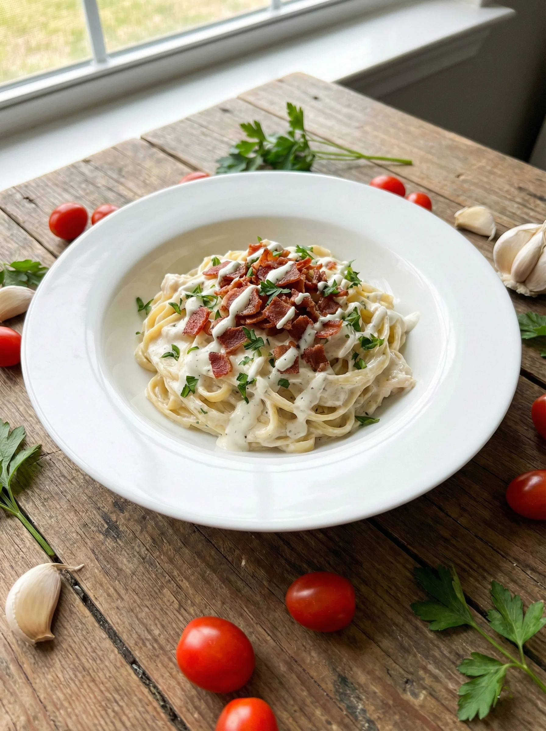 Chicken bacon ranch pasta made with turkey bacon