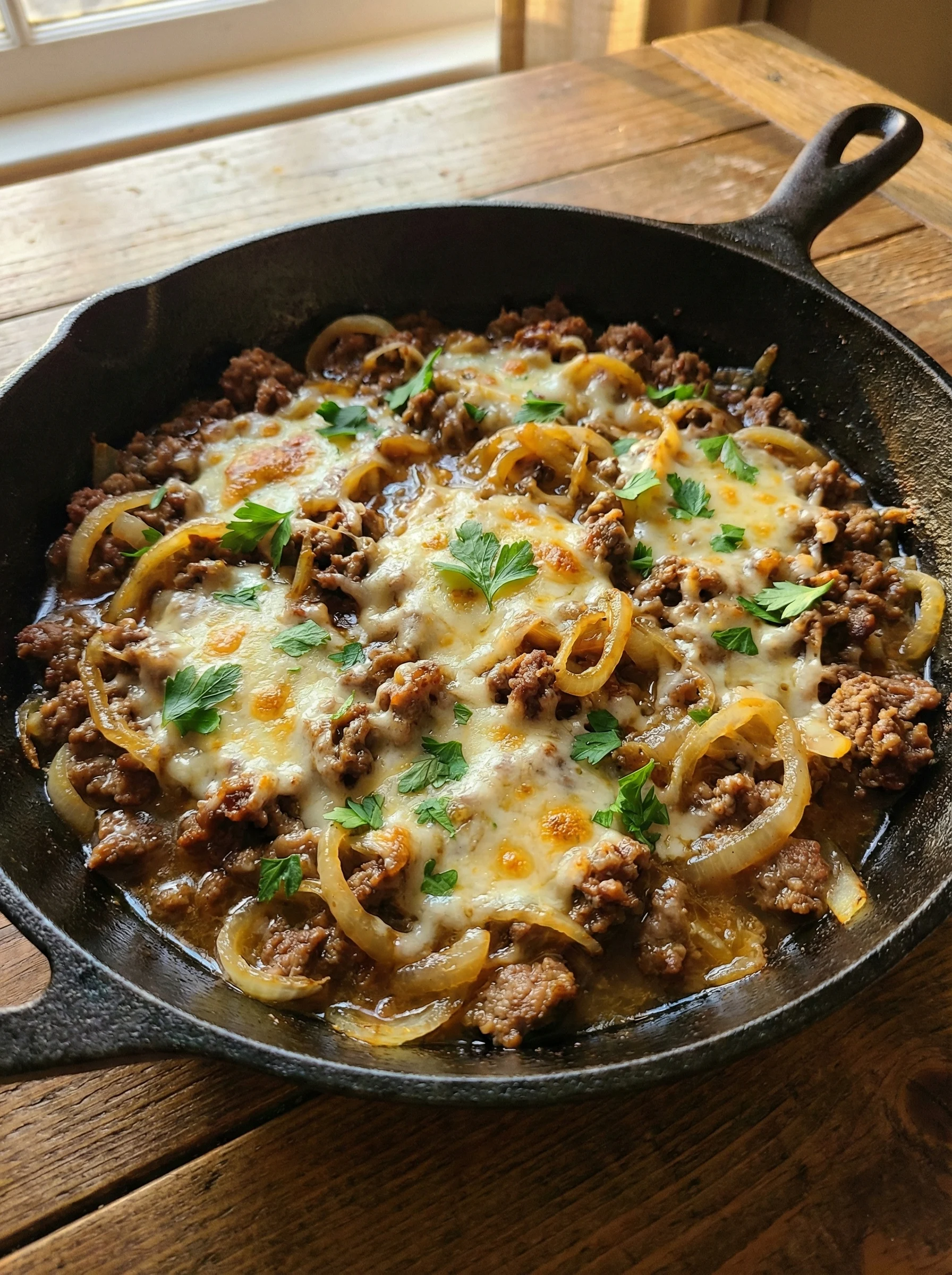 French Onion Ground Beef Skillet