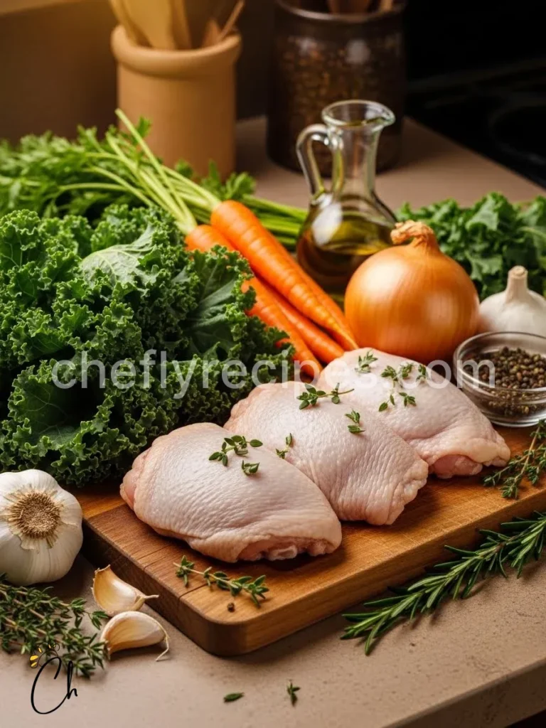 Chicken thigh soup with vegetables and herb broth