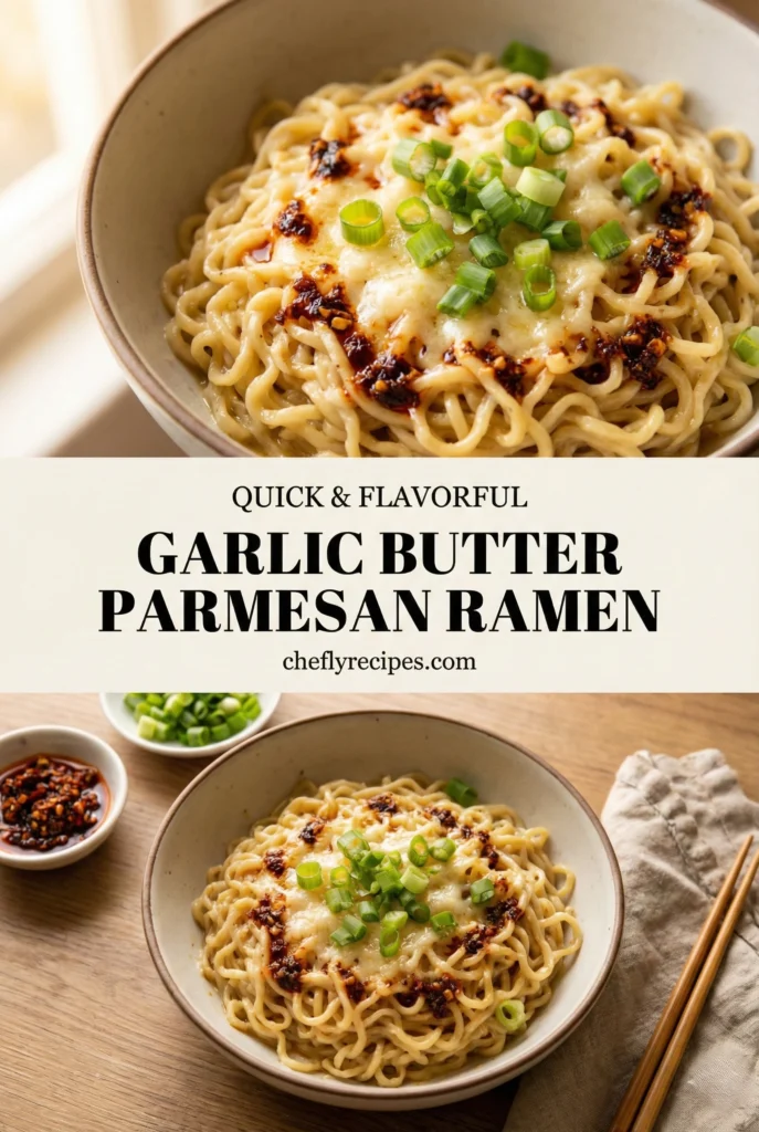 Garlic butter parmesan ramen with crispy chili oil and scallions