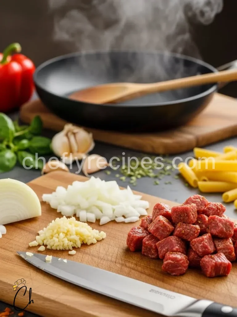 Cajun Steak Tips in Cheesy Rigatoni