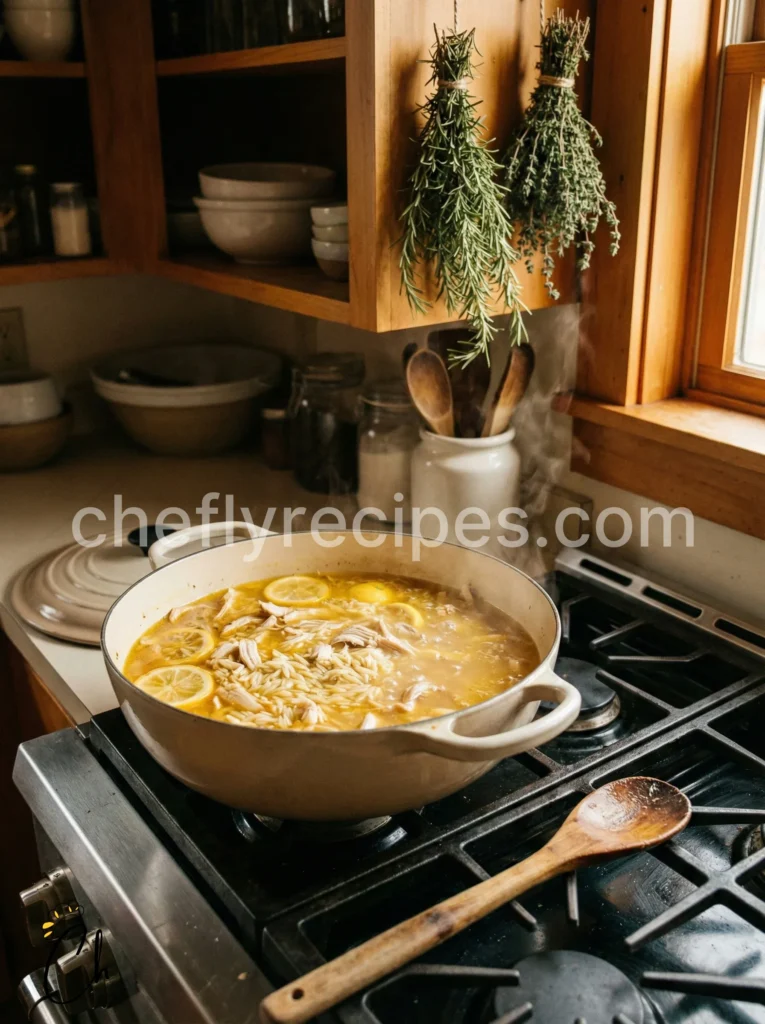 Shredded chicken soup with lemon and orzo