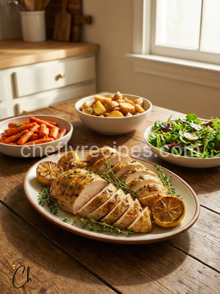 Lemon garlic thyme roast chicken in the Ina Garten style