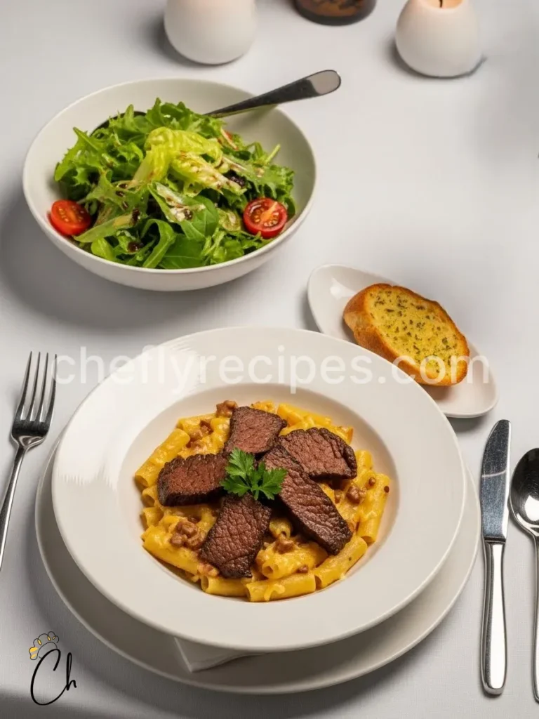 Cajun Steak Tips in Cheesy Rigatoni