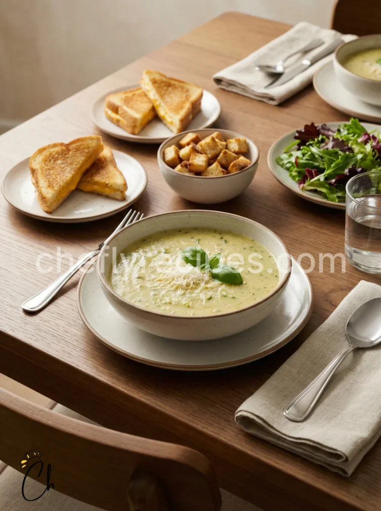 Creamy zucchini soup with parmesan and basil