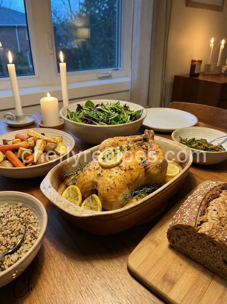 Lemon garlic thyme roast chicken in the Ina Garten style