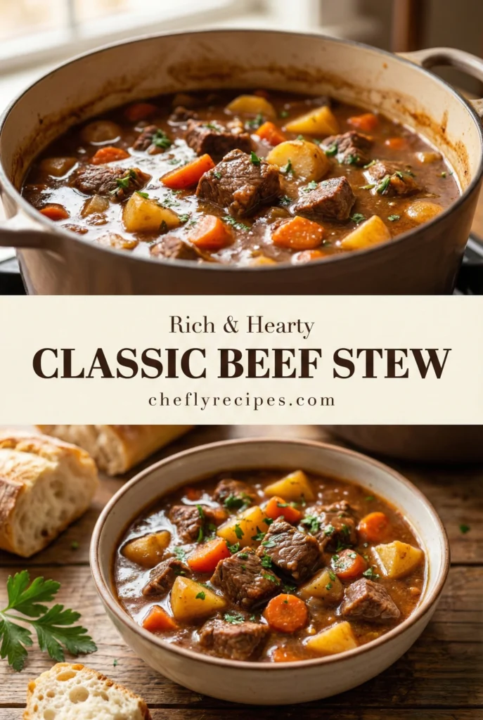 Classic beef stew without wine, use broth plus vinegar