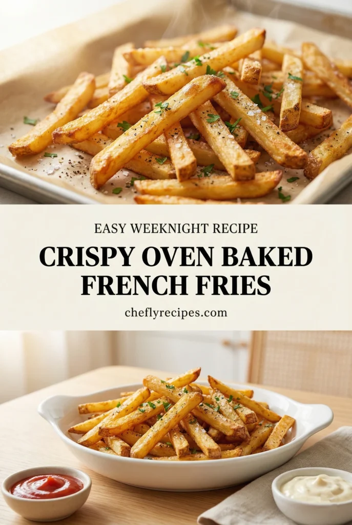 Crispy oven baked French fries using the cornstarch method