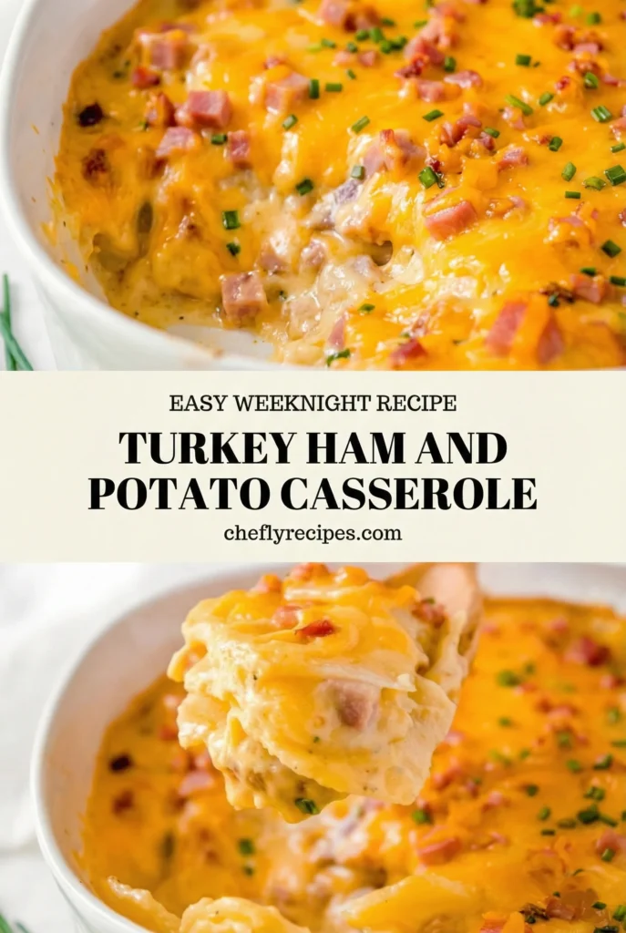 Turkey ham and potato casserole with creamy cheese sauce
