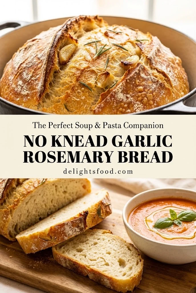 No knead garlic rosemary bread for soups and pasta nights