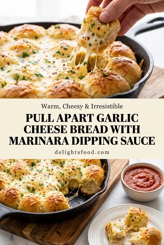 Pull apart garlic cheese bread with marinara dipping sauce