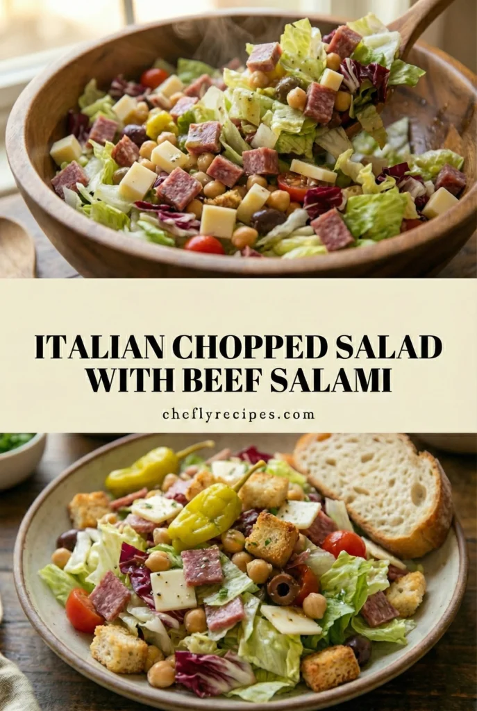 Italian chopped salad with beef salami or grilled chicken