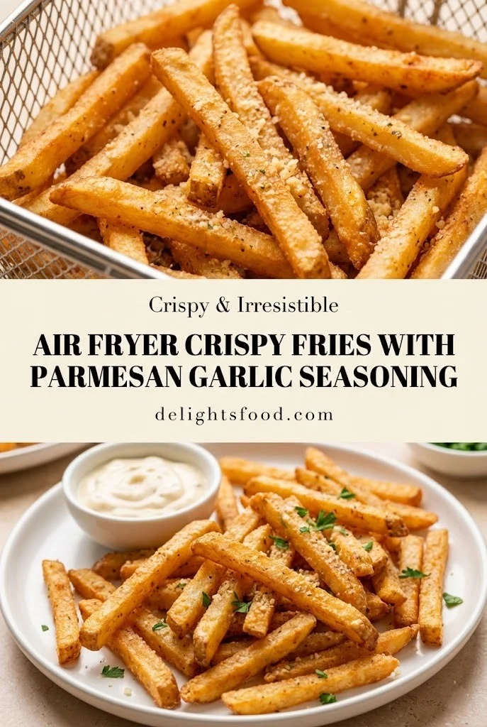 Air fryer crispy fries with parmesan garlic seasoning