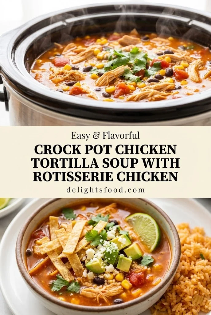 Crock pot chicken tortilla soup with rotisserie chicken