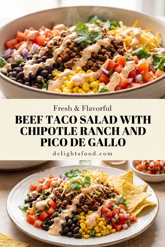 Beef taco salad with chipotle ranch and pico de gallo