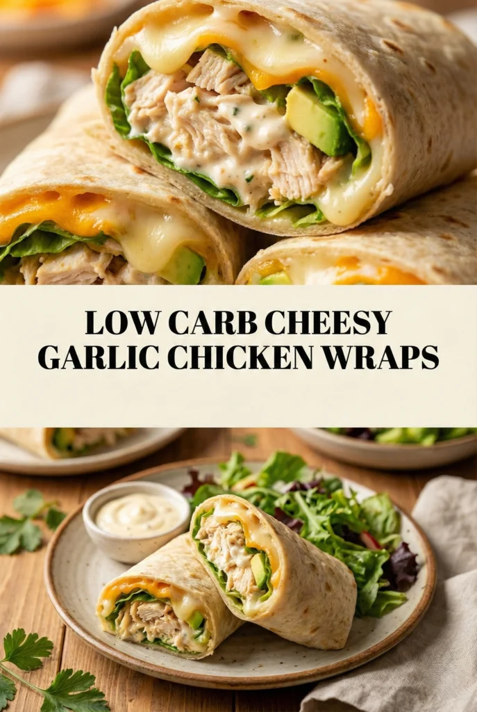 Low Carb Cheesy Garlic Chicken Wraps