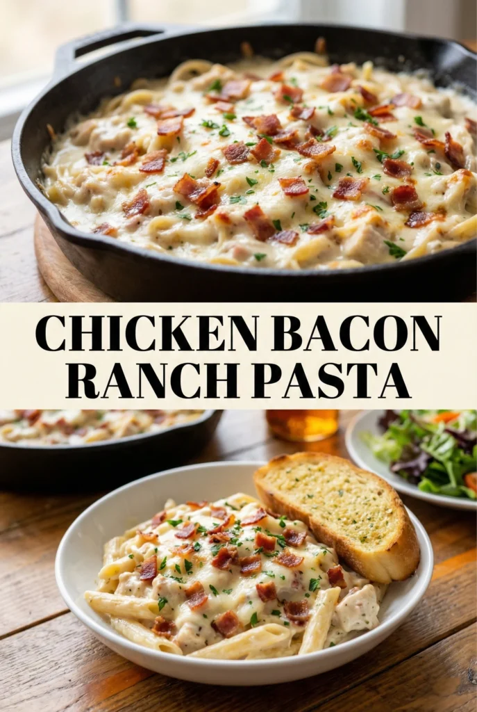 Chicken bacon ranch pasta made with turkey bacon