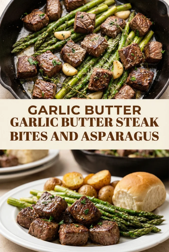 Garlic Butter Steak Bites and Asparagus