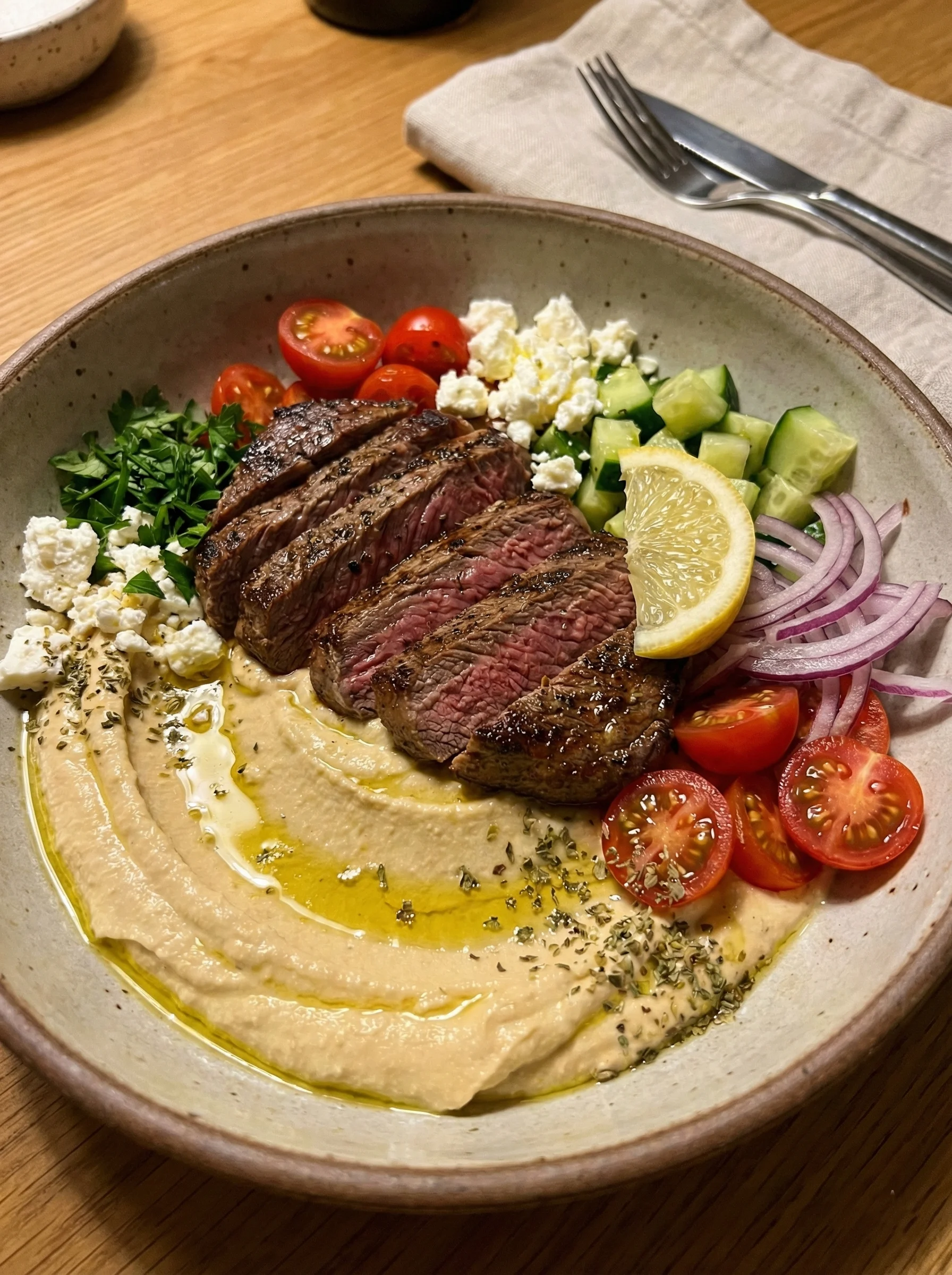 Mediterranean Steak and Hummus Bowls