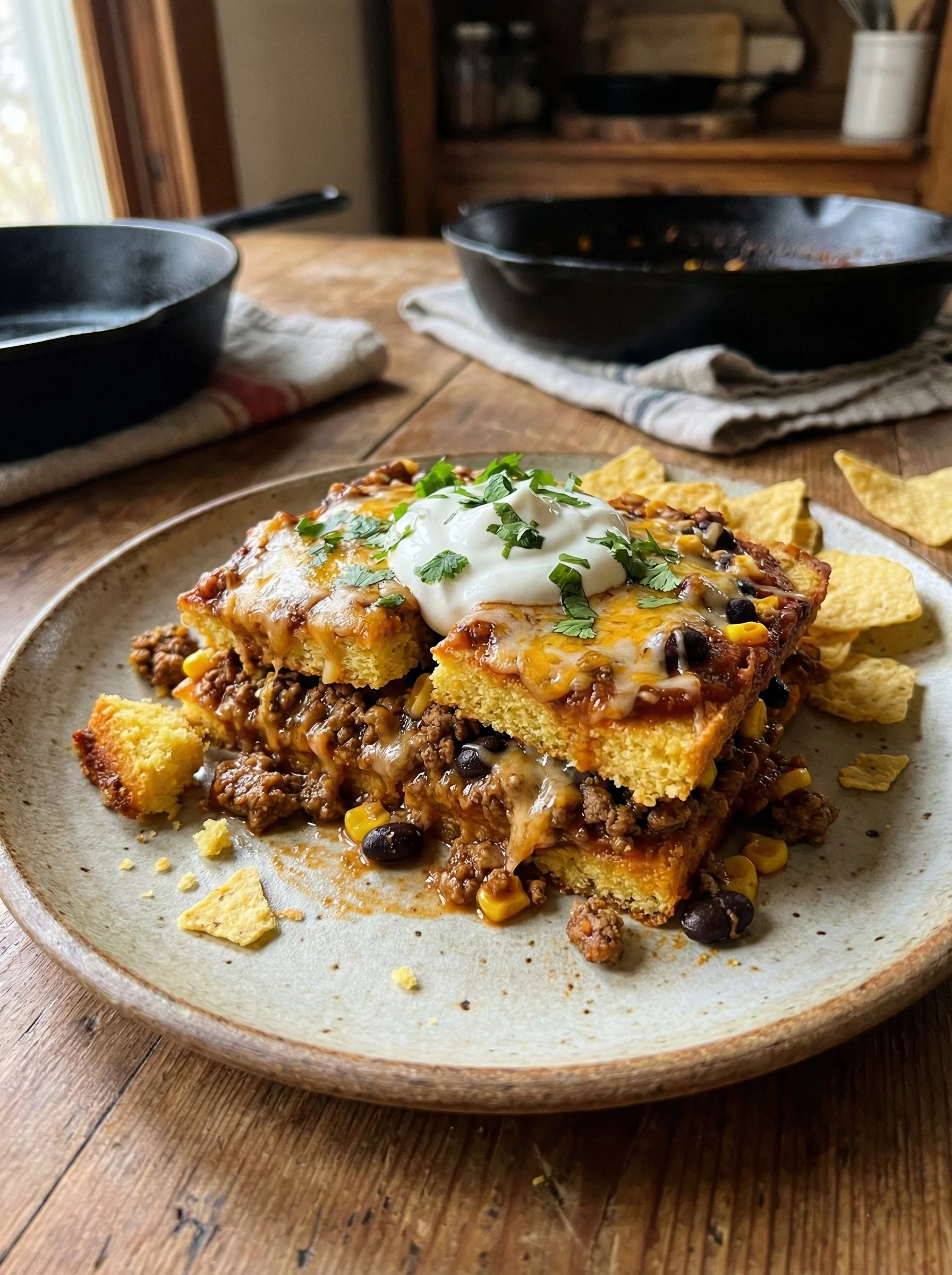 Taco Lasagna with Cornbread Noodles