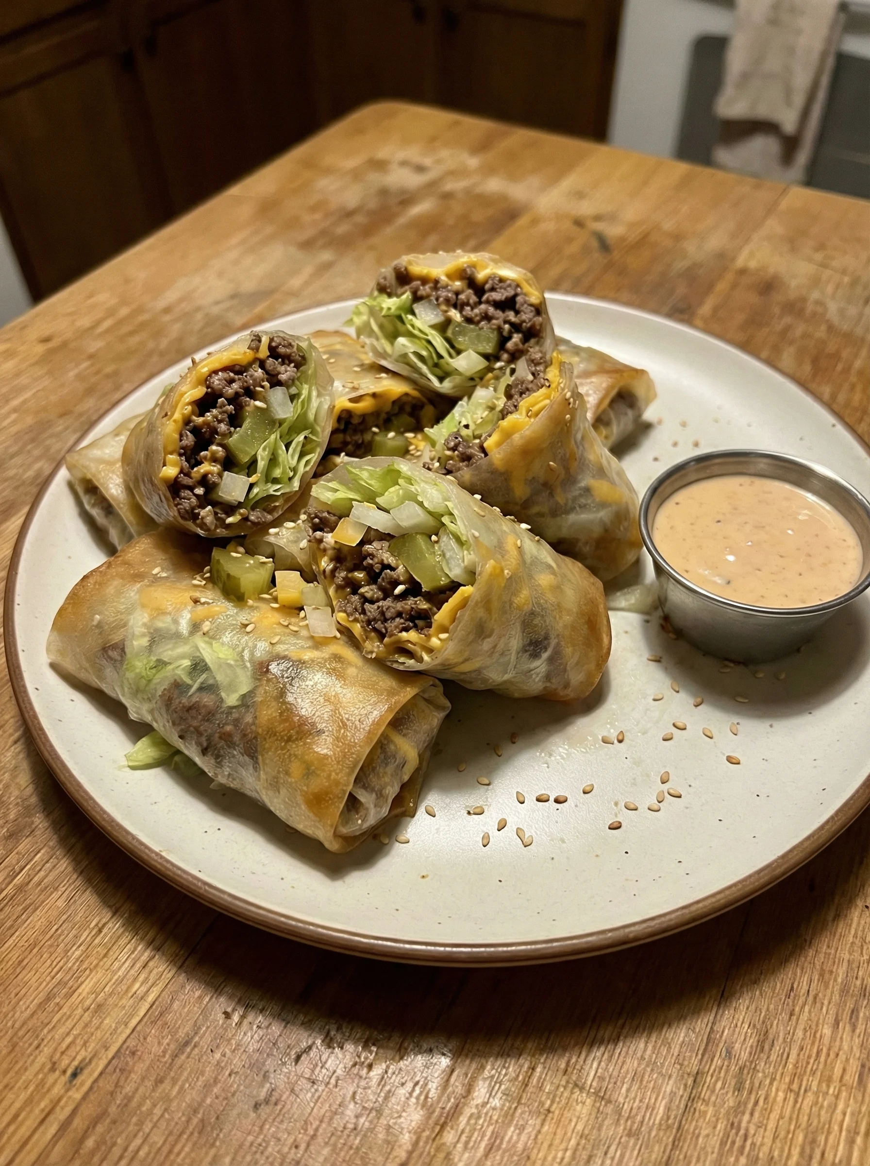 Big Mac Salad Spring Rolls