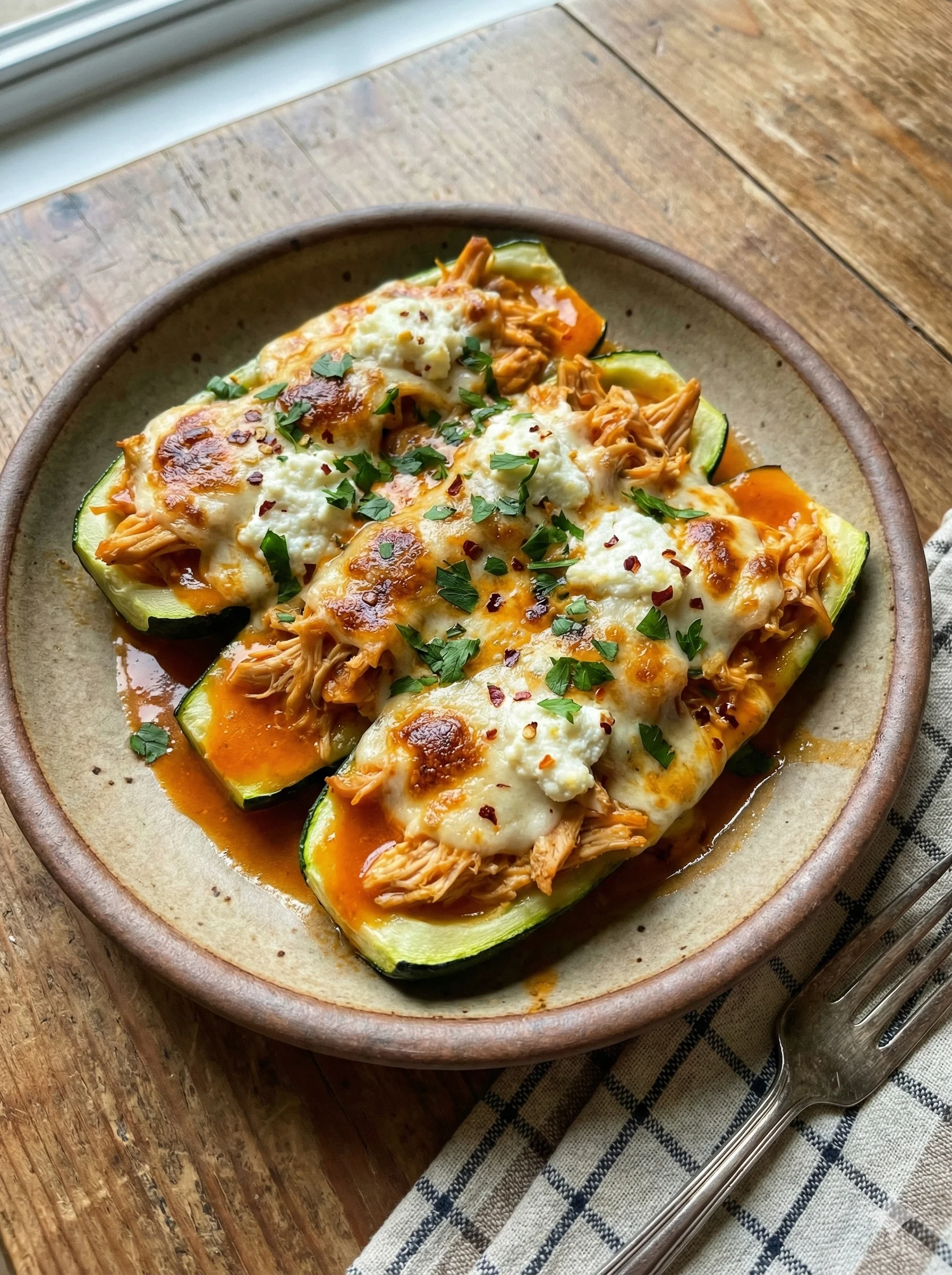 Buffalo Chicken Zucchini Boat Lasagna