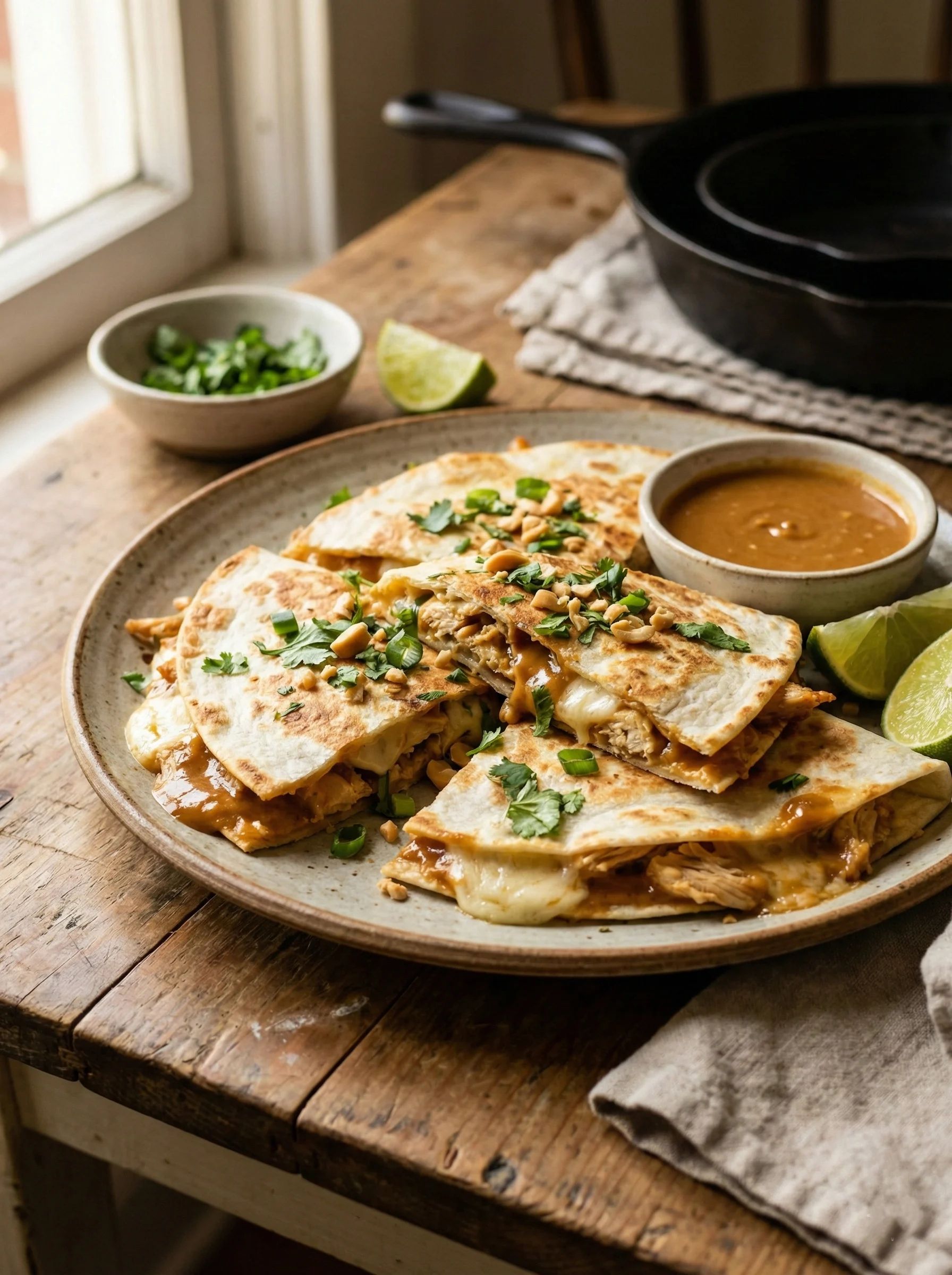 Thai Peanut Chicken Quesadillas