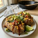 BBQ Chicken Stuffed Baked Potatoes with "Taco" Toppings