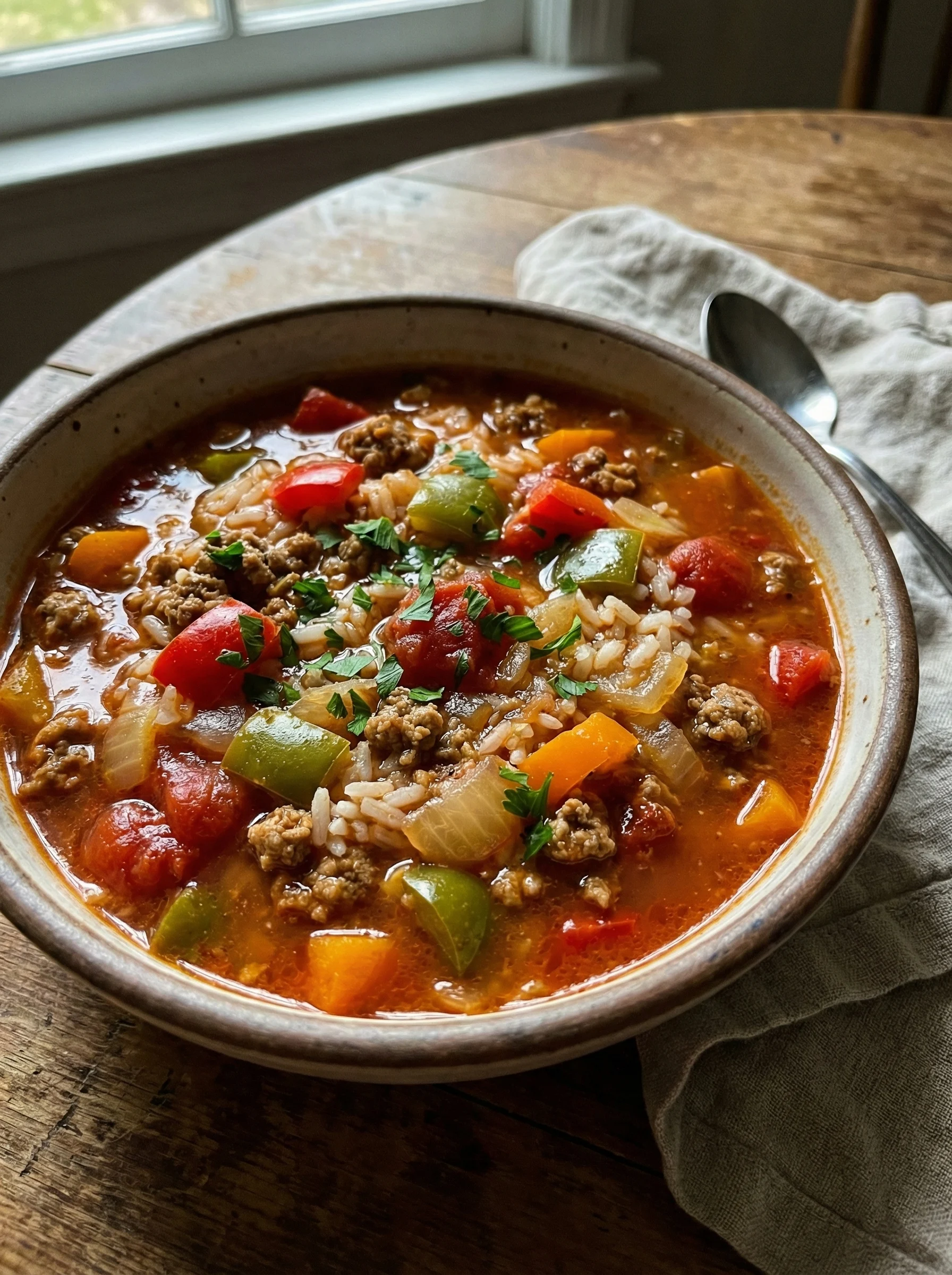 Stuffed Bell Pepper Soup with Ground Turkey